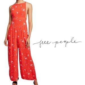 Free People Festive Orange Sweet In The Streets Overalls - Size Medium